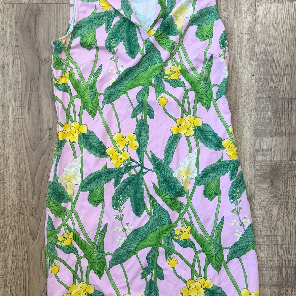 Floral Mini Dress with Pink and Green Design